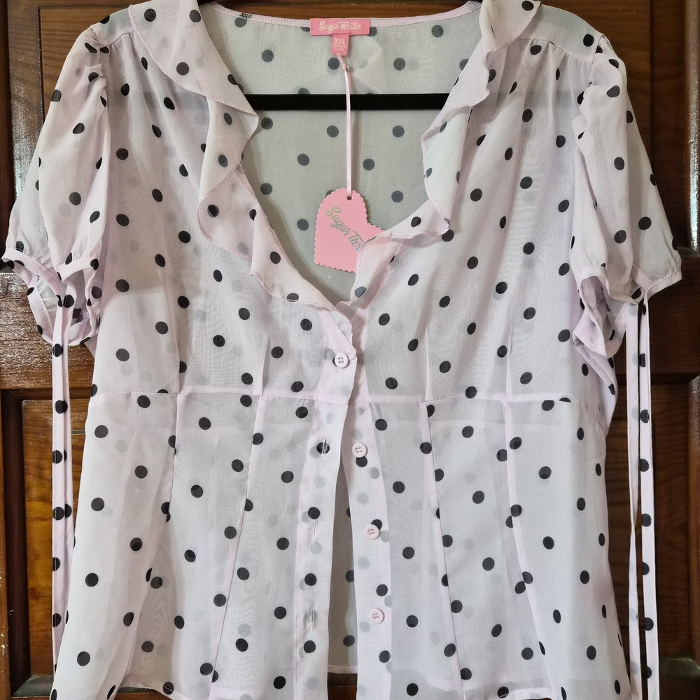 Sugar Thrillz Sheer Pink Polka Dot Top